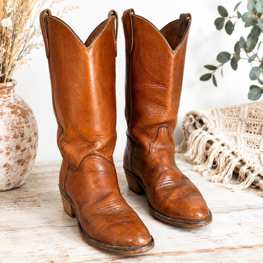 Golden Retriever USA Leather Cowboy Boots Men's Brown Western Riding Size 10 D